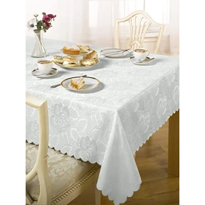 Image of Emma Barclay Damask Rose Jacquard Table Cloth in White 52x70 (132x178cm)