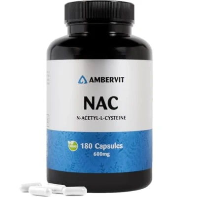 Image of NAC N Acetyl Cysteine 600mg 180 Capsules Premium Supplement from Natural Fermentation, High Bioavailability 6 Months Supply Vegan Ambervit