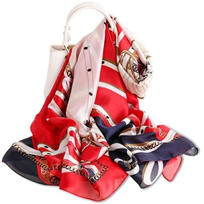 Image of LumiSyne Women&#039;s Silk Scarf Vintage Printed Neckerchief Fashion Elegant Style Large Shawl Soft Wrap Sunscreen Headscarf For All Season