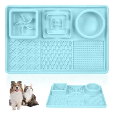 Image of Slow Feeder Bowl Anti slip Licking Mat for Medium Dogs and Puppies, Feeding Lick Cats Training Anxiety Boredom Relief (Blue)
