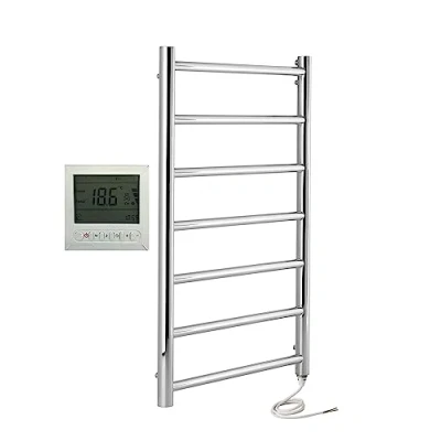 Image of Manissa Selby Electric Stainless Steel Towel Rail 500x800mm Warmer Mirror Polished Finish + Timer and Thermostat