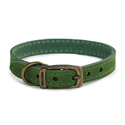 Image of Ancol Timberwolf Comfortable Durable Leather Green Dog Collar Pet Training Accessory 55 63 cm, Size 8
