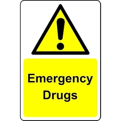 Image of Emergency Drugs Safety Sign Self Adhesive Sticker (200mm x 150mm)