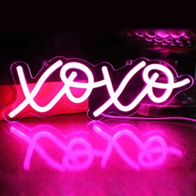 Image of DAKABUKA Valentines Day XOXO Pink LED neon Light sign Night Lights For Wall Decor Up Signs Birthday Gift Kids&#039; Bedroom Party Hotel Restaurant Bar (USB Powered)