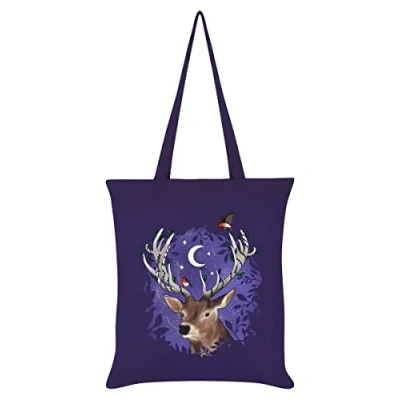 Image of Grindstore Foraging Familiars Stag Tote Bag Purple 38x42cm