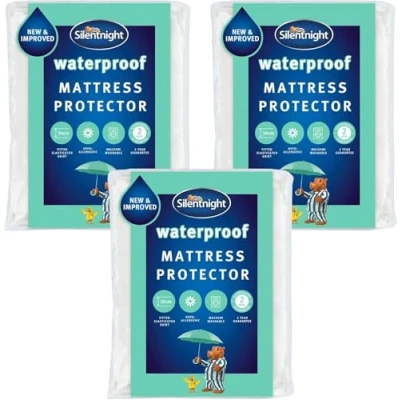 Image of Silentnight Waterproof Mattress Protector Double with Deep 30cm Fitted Skirt and Soft Touch Quiet Rustle Free Cover Machine Washable Hypoallergenic 3 Pack