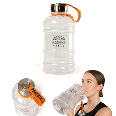 Image of Phoenix Fitness Water Bottle 1L Drinks with Leakproof Cap and Carry Strap Lightweight for Sports, Gym &amp; Travel BPA Free Non Toxic Clear