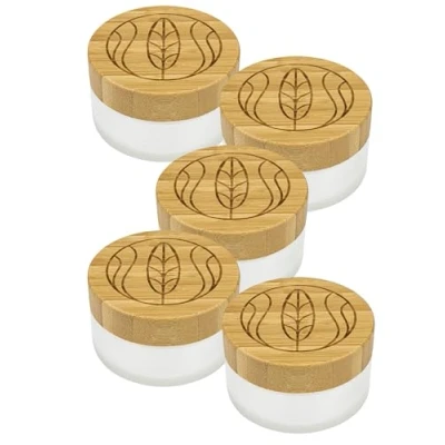 Image of Wachsmann Refillable Glass Jars with Bamboo Lid engraved 100 ml, 5 pcs for DIY Sustainable Natural Cosmetics, Gift Packaging, Travel Container Ointments &amp; Lotions