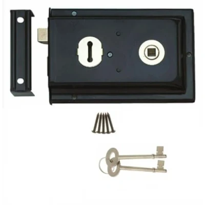 Image of Haven Heritage 6&quot; x 4&quot; Rim Lock Secure Door with Key Locks for External Doors and Internal Doors, Shed Garden Deadlock Enhanced Home Security Black Brass