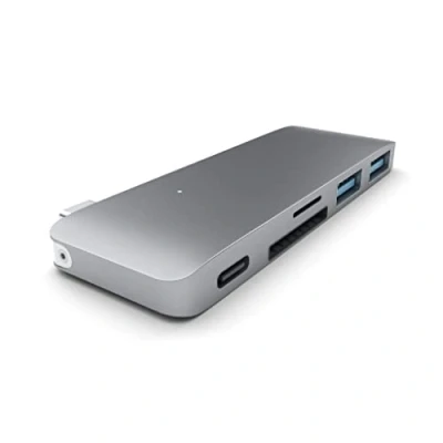 Image of SATECHI Aluminum Type C USB 3.0 3 in 1 Combo Hub with Pass Through For M2/ M1 MacBook Pro/Air, iPad M2 Mac Mini, iMac (Space Gray)