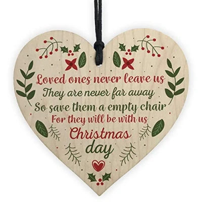 Image of RED OCEAN In Memory Memorial Christmas Tree Decoration Bauble Wooden Hanging Heart Sign Poem Keepsake
