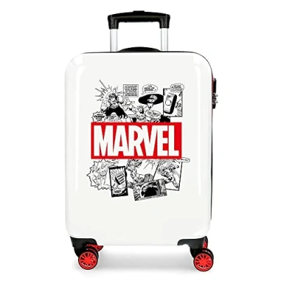 Image of Marvel Avengers Comic White Cabin Suitcase 40 x 55 20 cm Rigid ABS Combination Lock 34 Litre 2.6 kg 4 Double Wheels Hand Luggage