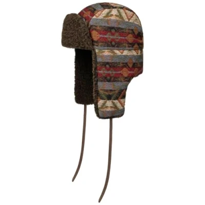 Image of Stetson Jacquard Bomber Aviator Hat Men chapka Trapper with Lining, Leather Trim, Trim Winter Autumn L (58 59 cm) Blue red