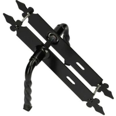 Image of KOTARBAU Door Handle 90 mm PZ/BB Fitting Set Black Universal Indoor Outdoor Wrought Iron Rust Resistant (BB)