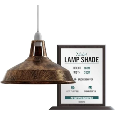 Image of LEDSone 1PCS Retro Style Brushed Copper Metal Easy Fit Ceiling Pendant Light Barn Shade, 30cm Industrial Vintage Look Lamp Shade (Free Reducer Plate)