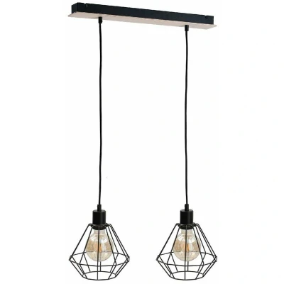 Image of Keter Atwood Bar Pendant Ceiling Light Black, Wood, 53cm, 2x E27