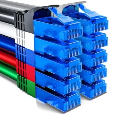 Image of deleyCON 10 x 0.25 m CAT6 Network Cable Set Short 25 cm U UTP RJ45 CAT 6 LAN Patch Ethernet DSL Switch Router Modem Repeater Panel Colourful