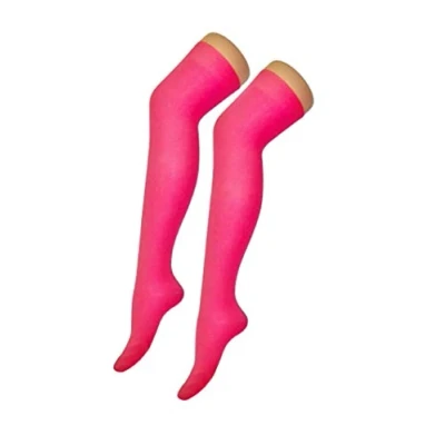 Image of Crazy Chick® Girls Teens Ladies Neon Plain Socks In 8 Vibrant Colours Over The Knee Socks/Knee High (Pink)