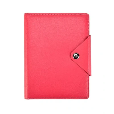 Image of Arpan A5 Executive Personal Organiser Ruled Notebook Padded Leather Cover With Stud button closure (Hot Pink)