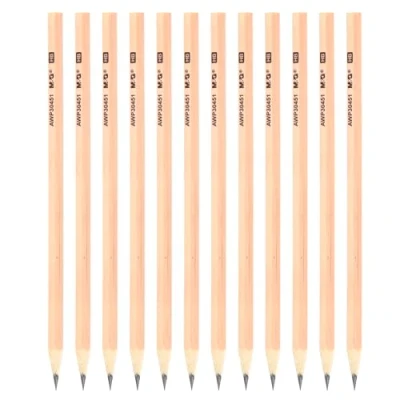 Image of M&amp;G Wooden Hexagonal Pencils, 12 Pcs HB Pencils Graphite Round for Classroom Teacher Office Supplies, Wood Color
