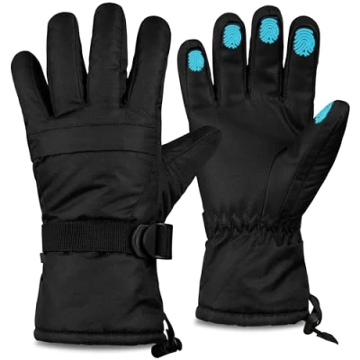 Image of CityComfort Mens Skiing Gloves Fleece Lined Touch Screen with Zip Pocket Waterproof Windproof Snowboarding (Black)