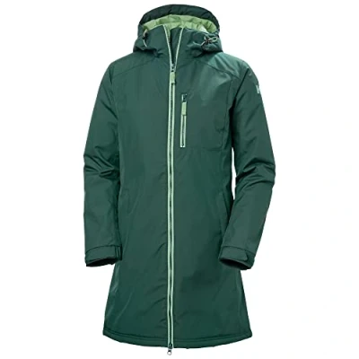 Image of Helly Hansen Women&#039;s Long Belfast Winter Insulated Jacket, Green, M UK