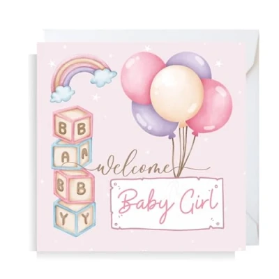 Image of Second Ave Baby Girl Newborn Welcome Congratulations Square Card