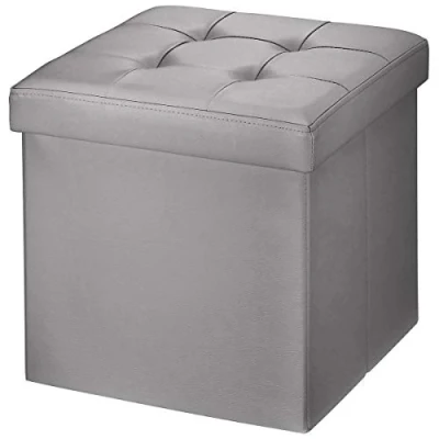 Image of BRIAN &amp; DANY Folding Ottoman Storage Box with Lid, Faux Leather Footstool Toy Seat 38 x cm (Gray)