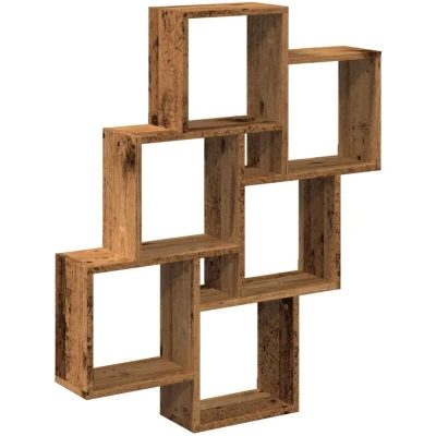 Image of vidaXL Wall Cube Shelf Storage Engineered Wood Floating Shelves for Living Room, Bedroom Old Finish 78 x 15 93 cm
