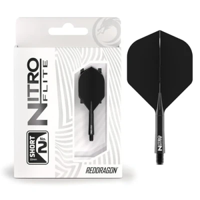Image of RED DRAGON Darts Nitro Flite Integrated Flight &amp; Shaft System No.2 Shape and Design Black Colour, Short Length