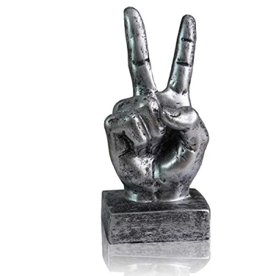 Image of LEPENDOR Silver Polyresin Hand Gesture Desk Statues Finger Sculpture Decor Victory Fingers