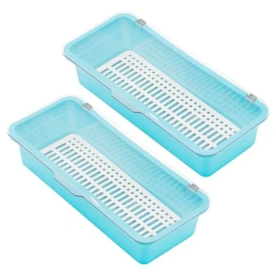 Image of AMIUHOUN Flatware Tray with Lid,Utensil Storage Lid Plastic Cutlery Tray,Cutlery Drawer Organizer Utensil ContainerC