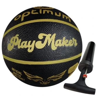 Image of Optimum Play Maker Basketball Quality Korean Rubber Balanced Weight Great Flight and Accuracy Suitable for Kids, Hours of Game Black/Gold Size 7 with Pump