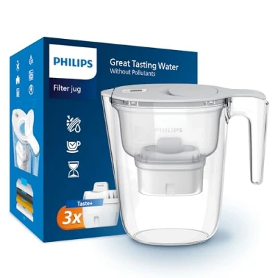 Image of Philips Water Filter Jug +3 Micro X Clean Replacement Cartridges, Fast flow, White, 2.6 litres, Electronic timer