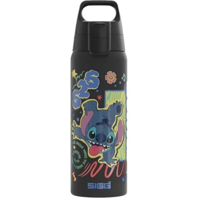 Image of Sigg Stainless Steel Kids Water Bottle Shield One Disney Stitch Suitable For Carbonated Beverages Leakproof Lightweight BPA Free Black with 0.75L