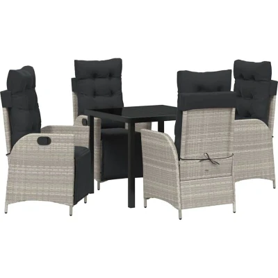 Image of vidaXL 5 Piece Garden Dining Set Light Grey Poly Rattan