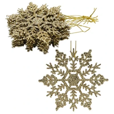Image of Christmas Concepts® Pack of 12 10cm Glitter Snowflake Hanging Decorations (Gold)