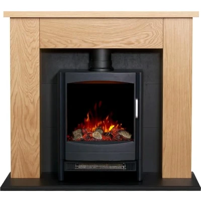 Image of Adam Chester Stove Fireplace in Oak &amp; Black with Sureflame Keston Electric Black, 39 Inch