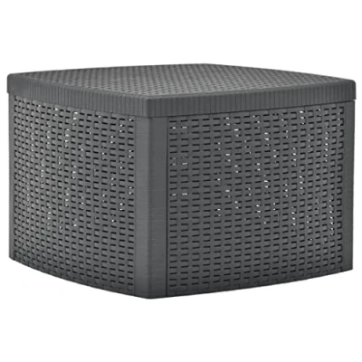 Image of vidaXL Anthracite Plastic Side Table with Storage, Rattan Look Outdoor Garden Furniture, Weather Resistant Square