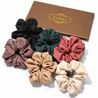 Image of Lolalet Scrunchies for Women Girls, Cloth Hair Softer Than Silk Ties, Big Scrunchy Ponytail Holder with Elastic Bands Thick Thin Curly 6 Pack, Style E