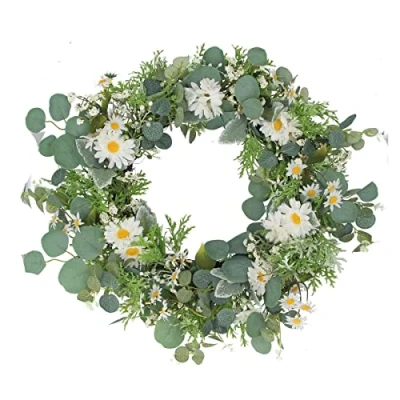 Image of Gisela Graham 60cm Artificial White Daisy &amp; Eucalyptus Wreath, Multicolor
