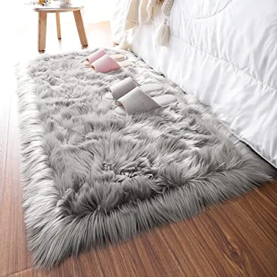 Image of HEQUN Faux Fur Rug, Fluffy Shaggy Rugs,Faux Sheepskin Rugs Floor Carpet for Bedrooms Living Room Kids Rooms Decor (Grey, 50 X 150 CM Square)