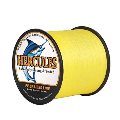 Image of Hercules Super Cast 500M 547 Yards Braided Fishing Line 70 LB Test for Saltwater Freshwater PE Braid Fish Lines Superline 8 Strands Yellow, 70LB (31.8KG), 0.44MM