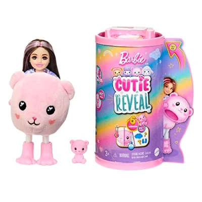 Image of Barbie Cutie Reveal Chelsea Doll &amp; Accessories, Teddy Bear Plush Costume 6 Surprises Including Color Change, Cozy Cute Tees Series, HKR19