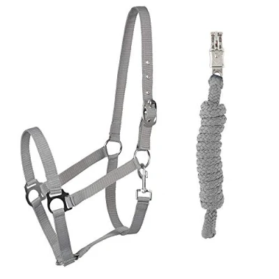 Image of PFIFF 102931 Halter and Rope Set, Plastic Lead Rope, Grey Pony