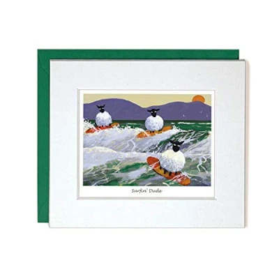 Image of &quot;Surfin Dude&quot; Mounted Greeting Card by Thomas Joseph Surfing Sheep Range