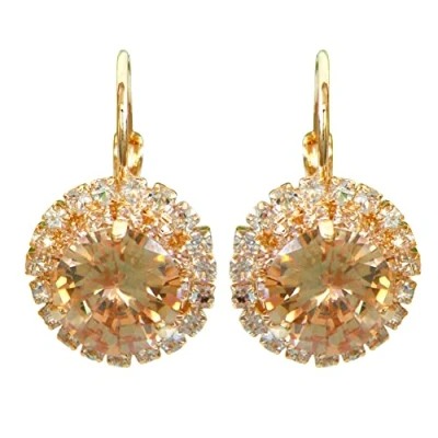 Image of Navachi 18k Gold Plated Circle Champagne Zircon White Crystal Hoop Az2615e Leverback Earrings