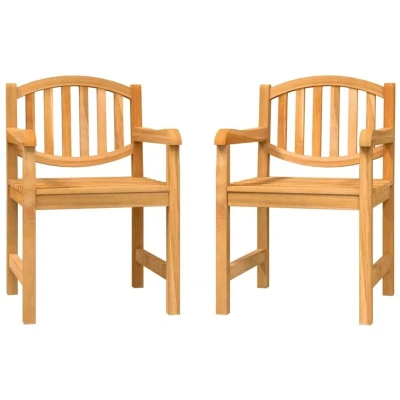 Image of vidaXL Solid Teak Wood Garden Chairs 2 pcs Comfortable Outdoor Seating with Slatted Design Modern Style Wooden for Garden, Patio, Balcony