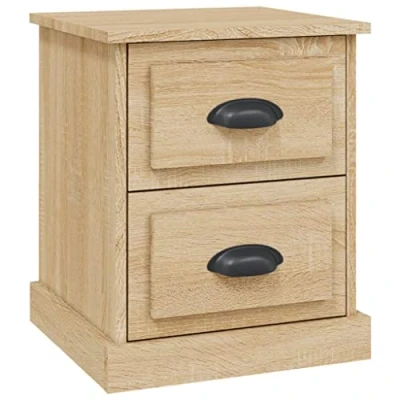 Image of vidaXL Bedside Cabinet in Sonoma Oak Versatile Side Table with Drawers and Open Compartment for Storage Quality Engineered Wood