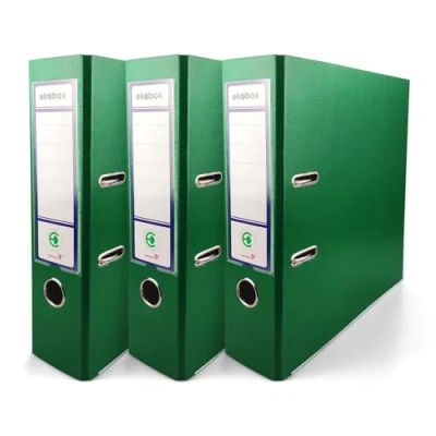 Image of Netuno 3X Folder Lever Arch Green 2 Ring Binder Ekobox Organiser 8 cm 3,15 inch A4 Wide Cardboard for Office Shelf Folders Desk